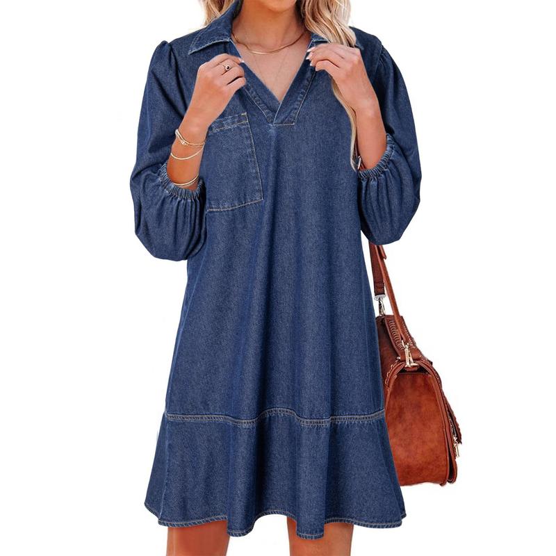 Gemma | Classic Soft Washed Denim Puff Sleeve Dress