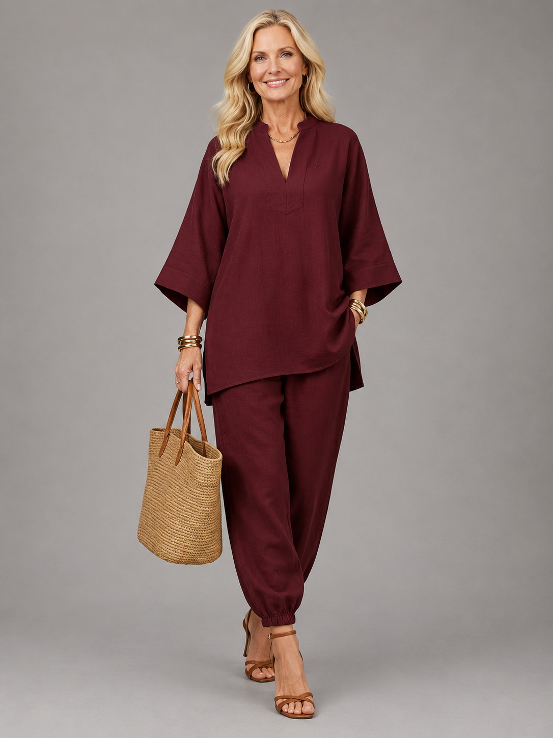 Georgiana | V Neck Tunic Two Piece Set