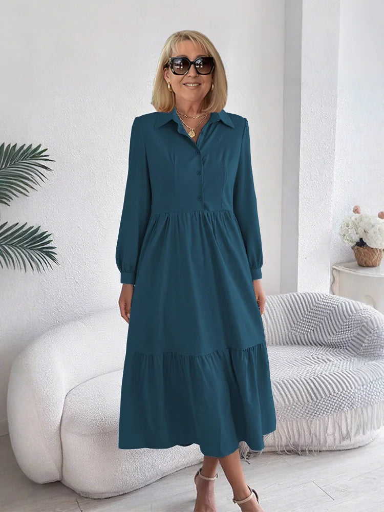Sophie | Elegant Comfort Ruffle Shirt Dress