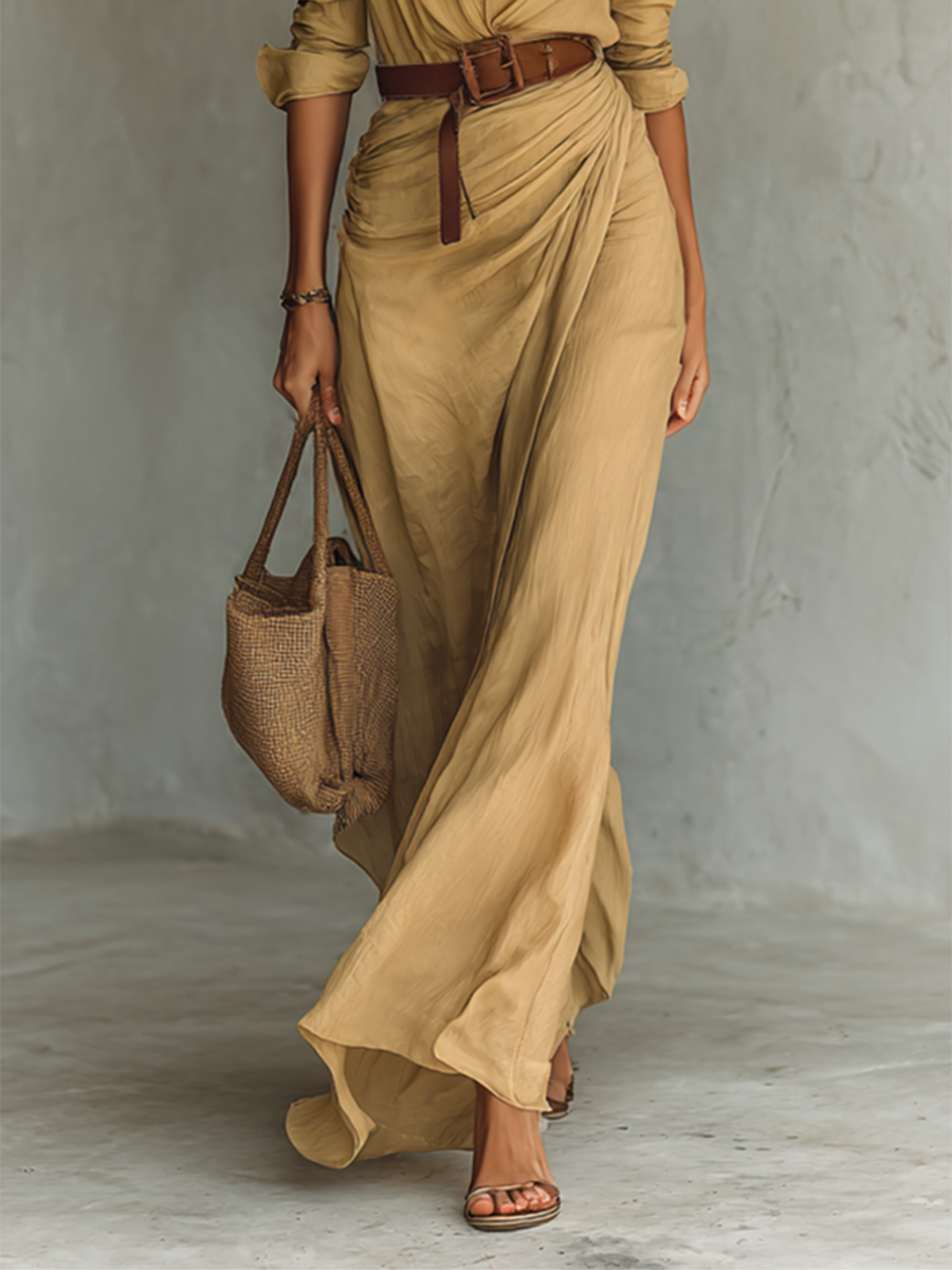 Aria | Belted Shirt Maxi Dress
