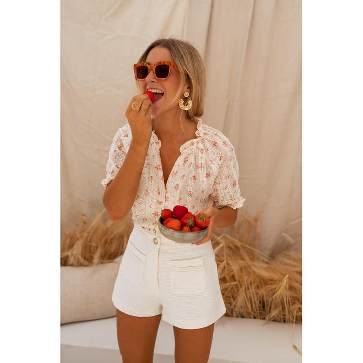 Stella | Casual Floral Short-Sleeved Lining Blouse
