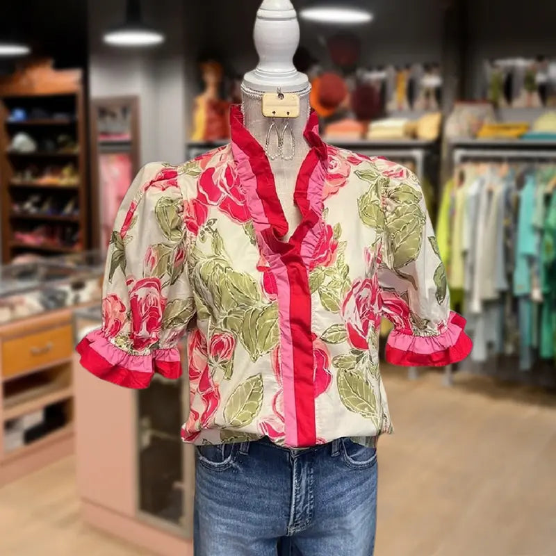 Layla | Everyday Sweet Ruffle Stripe Floral Top