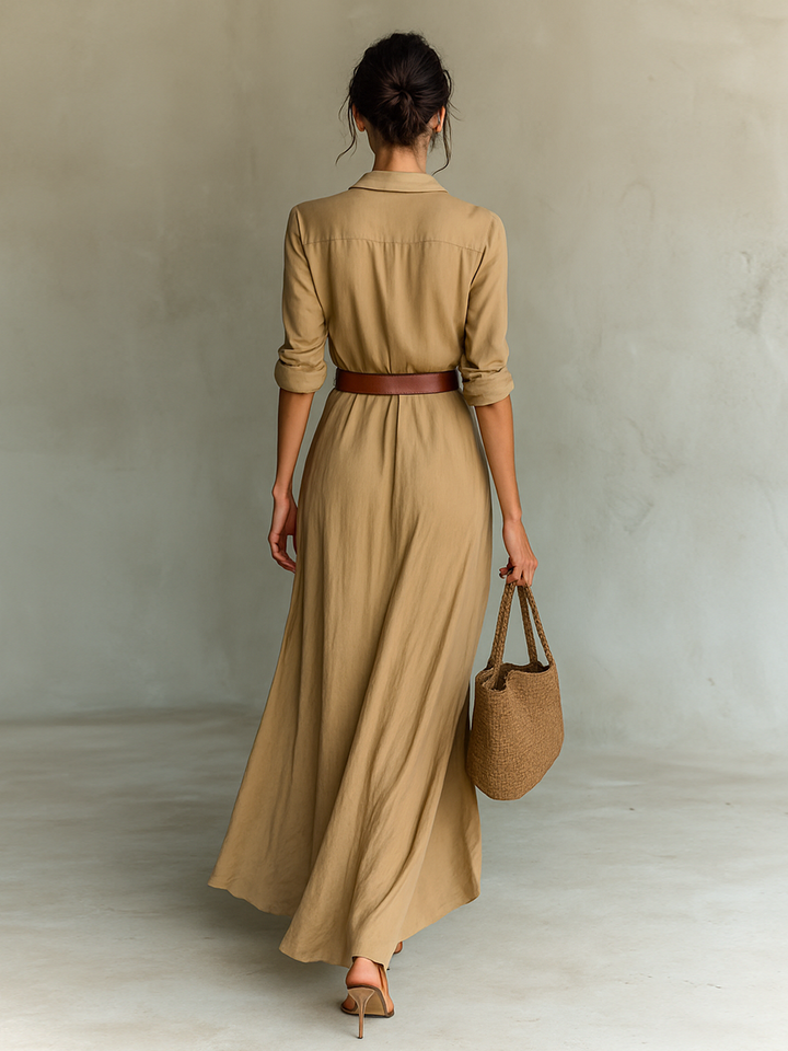Aria | Belted Shirt Maxi Dress