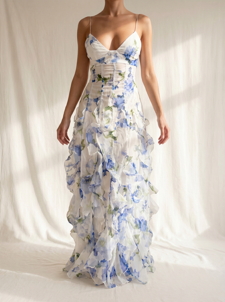 Maeve | Floral Ruffle Midi Dress