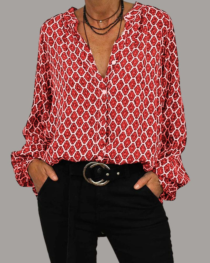 Elvira | Geometric V-Neck Blouse