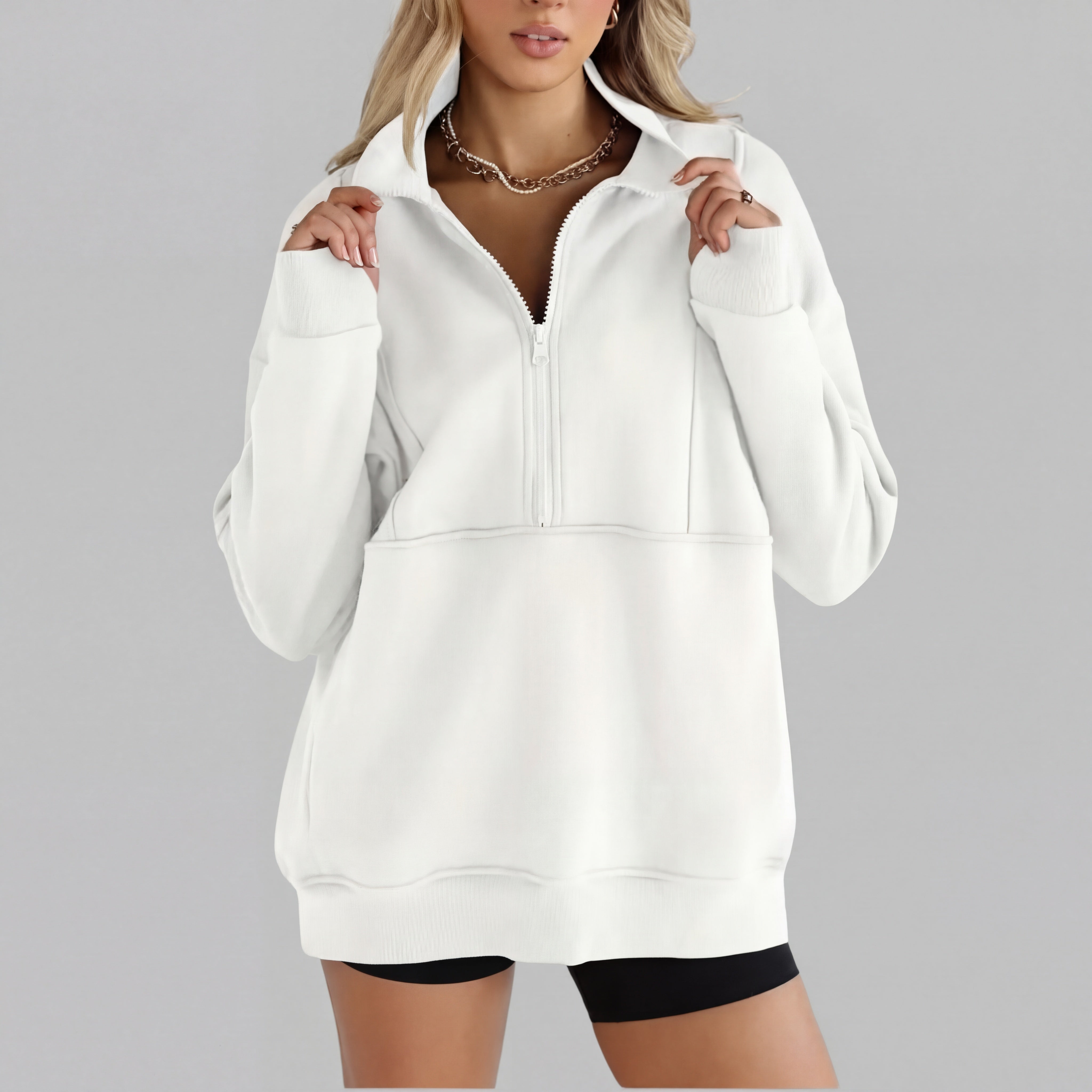 Morgan | Comfy Collar Half Zip Oversized Long Sleeve Sweatshirt