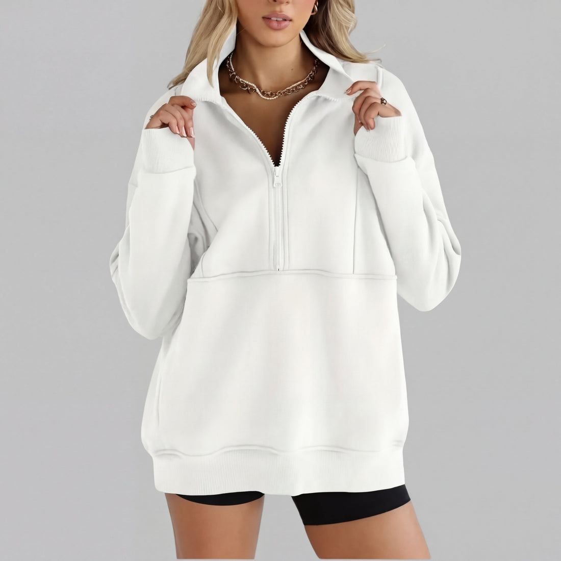 Morgan | Comfy Collar Half Zip Oversized Long Sleeve Sweatshirt